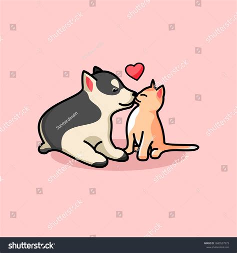 Cute Cat Dog Love Kiss Vector Stock Vector Royalty Free 1680537973