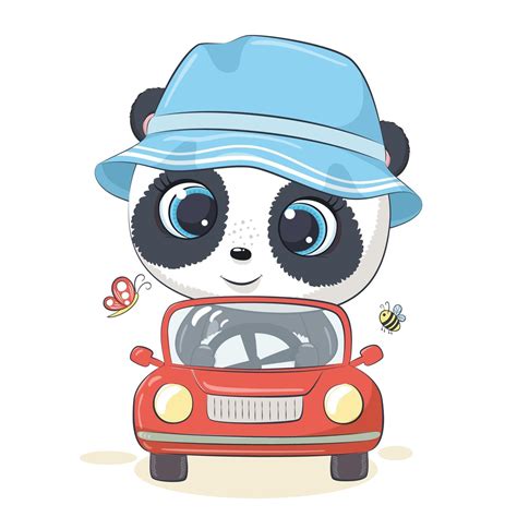 Cute Panda Driving The Car Vector Illustration 3293039 Vector Art At
