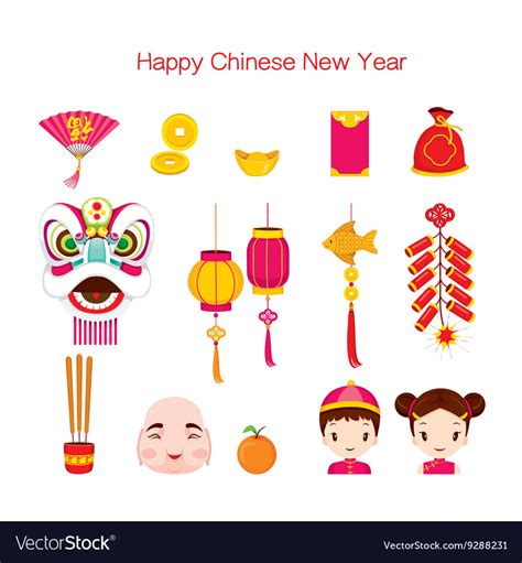 Chinese New Year Icons Set Royalty Free Vector Image