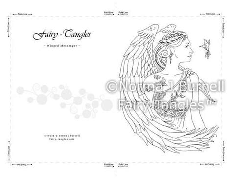 Printable Fairy Tangles Angel Greeting Cards To Color By Norma Etsy