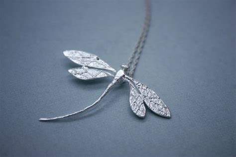 Dragonfly Necklace Sterling Silver Plated Dragonfly Jewelry Etsy