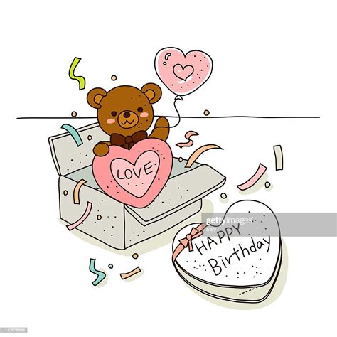 Cute Teddy Bear In Box With Greeting Card High Res Vector Graphic