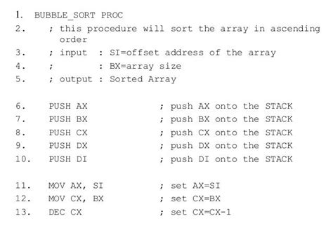 Bubble Sorting Of An Array In 8086 Assembly Language