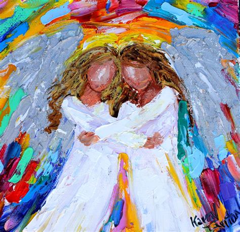 Angel Hugs Painting Angels Art Original Oil Palette Knife