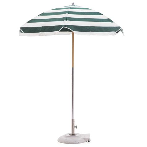 Forest Green And White Striped Patio Umbrella With Base Gil And Roy Props