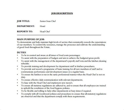 Sous Chef Job Description Template 16 Free Word Pdf