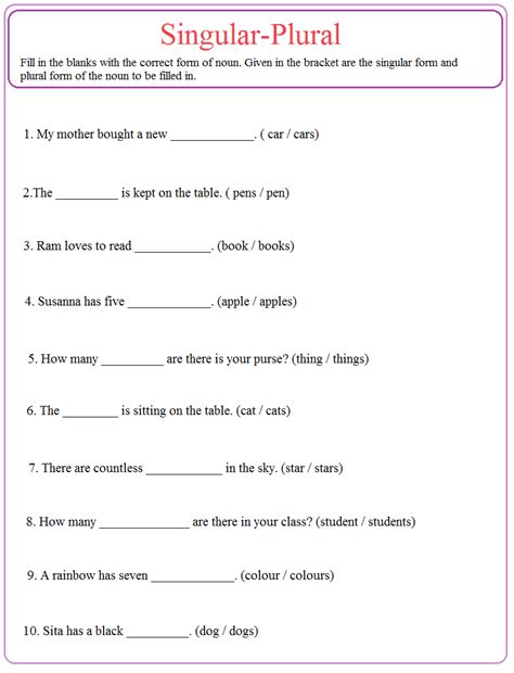 By five years, your child will begin to use many different sentence types. Practise sheet on sigular - plural | 2nd grade worksheets ...