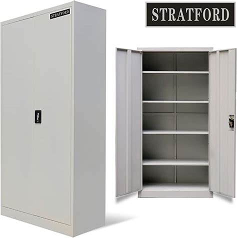 Stratford Metal Cabinet 2 Door Cupboard 5 Shelves 195cm Tall Storage