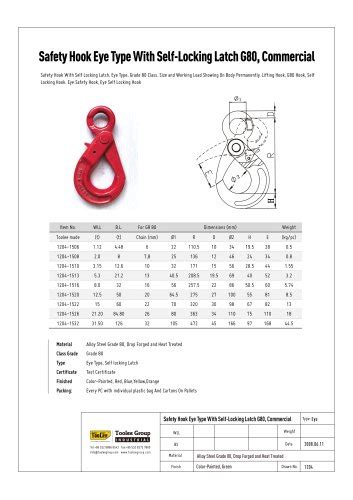 Safety Hook With Self Locking Latch Eye Type Toolee Industrial