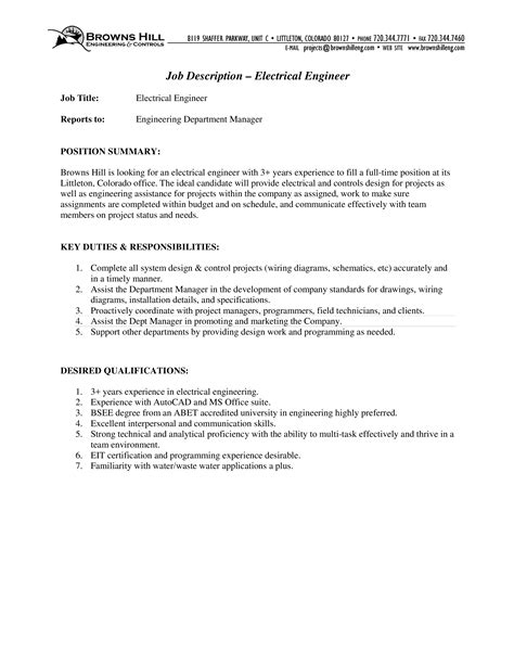 Electrical Engineer Job Description How To Create An Electrical