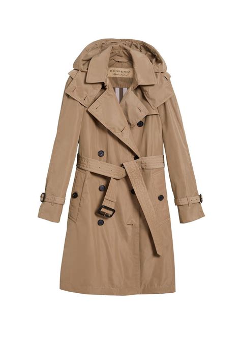 Burberry Synthetic Detachable Hood Taffeta Trench Coat In Natural Lyst