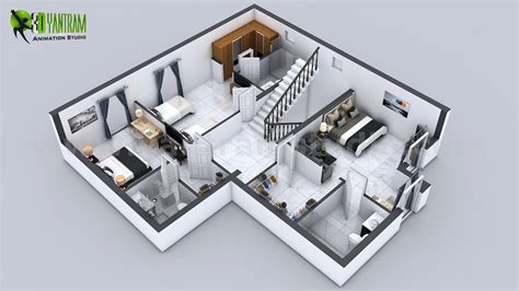 3d Floor Plan Of 3 Story House With Cut Section View By Yantram 3d
