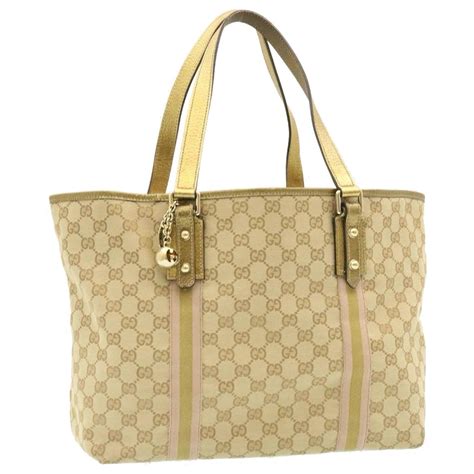 Gucci Sherry Line Gg Canvas Tote Bag Pink Gold Pink Auth 26763 Golden