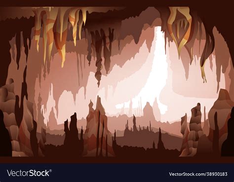 Stalactites Stalagmites Cave Interior View Vector Image
