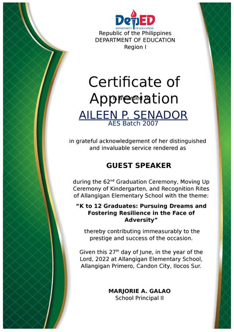 Certificate Of Recognition For Guest Of Honor And Speaker Template 5