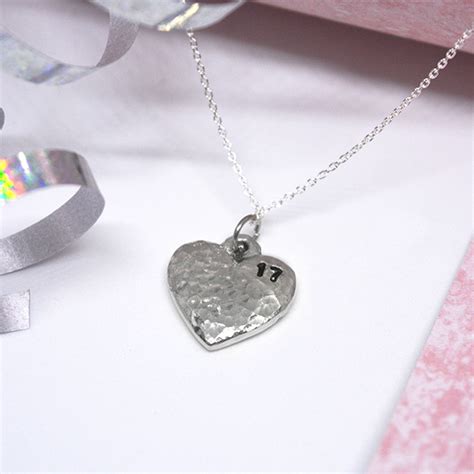 17th Anniversary Stamped Heart Necklace Anniversary Ts