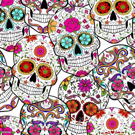 Halloween Seamless Pattern With Sugar Skulls Stock Illustration