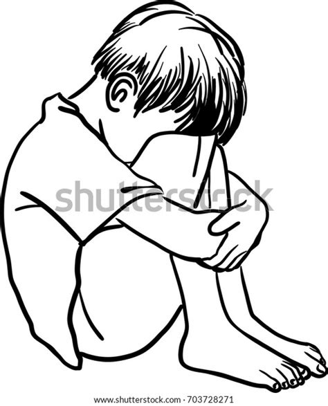 Vector Art Drawing Lonely Sad Child Stock Vector Royalty Free 703728271