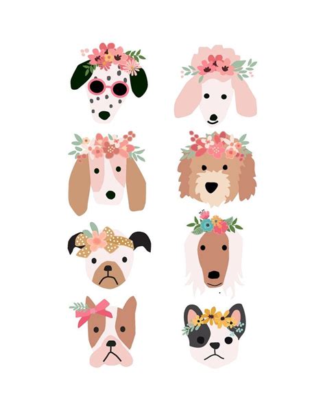 My Puppy Dog Faces With Flower Crowns Art For Party And Wall Etsy Dog