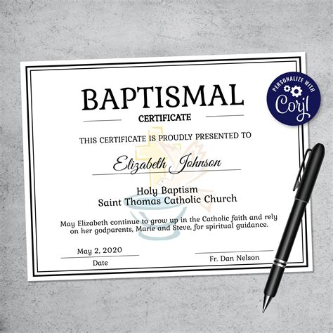 Printable Baptism Certificate For Babys Christening Ceremony