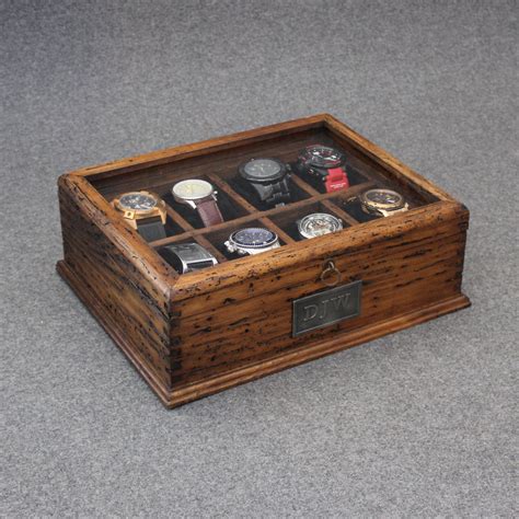 new personalized rustic men s watch box for 8 watches with glass top and secret compartment