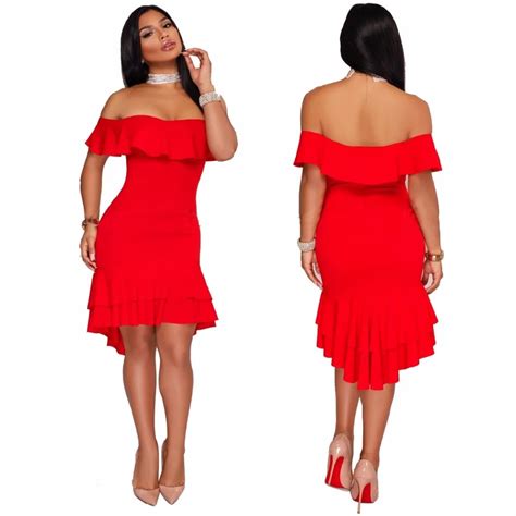 Off Shoulder Sexy Summer Dress Women 2019 Ruffles Strapless Red Party Dresses Plus Size Yellow