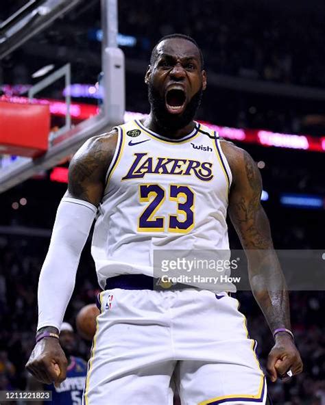 Lebron James Of The Los Angeles Lakers Celebrate His Basket And La