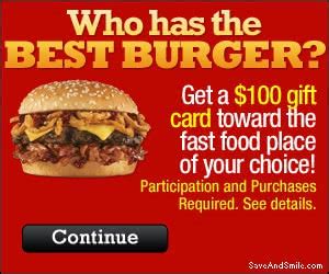 Send by email or mail, or print at home. Free $100 Fast Food Gift Card