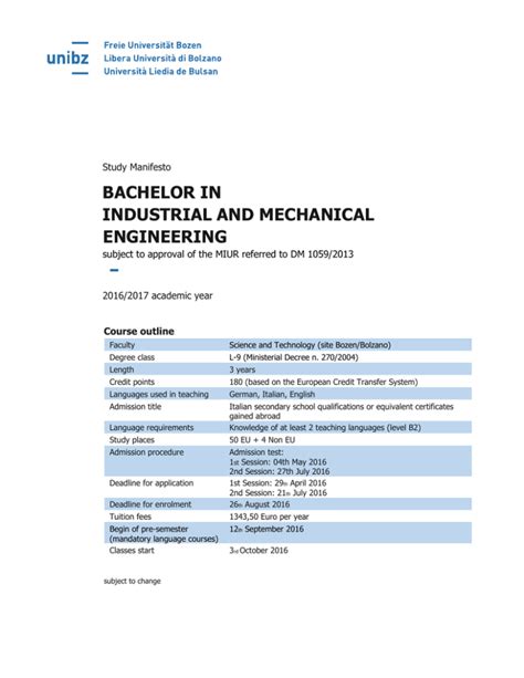 Bachelor In Industrial And Mechanical Engineering