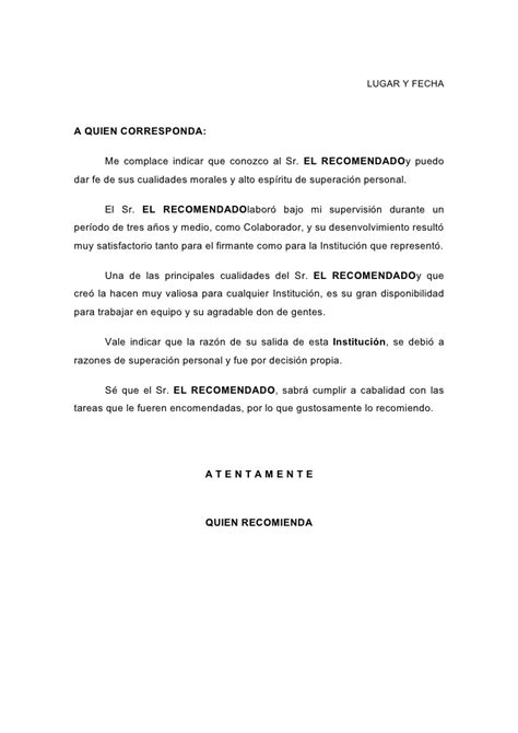 Ejemplo De Carta De Recomendacion Guatemala Modelo De Informe