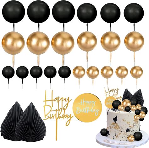 Amazon Com Memovan Pcs Man Cake Topper Black Boho Cake Topper Black Gold Balls Palm Leaves