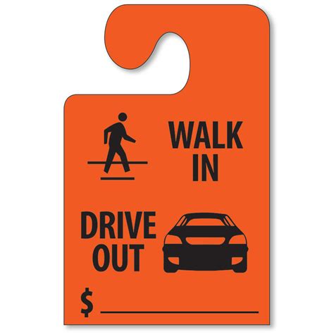 Walk In Drive Out Mirror Tags With Hook Fluorescent Red