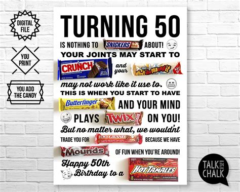 50th Birthday Printable Candy Poster Birthday Candy Sign Etsy Ireland