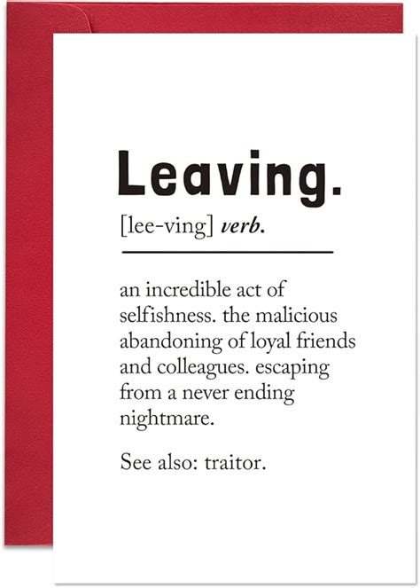 Leaving Definition Card For Coworker Boss Funny Going Away Card For