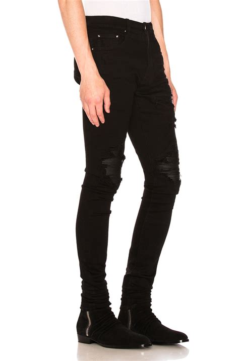 Amiri Mx1 Leather Patch Skinny Jeans In Black Fwrd