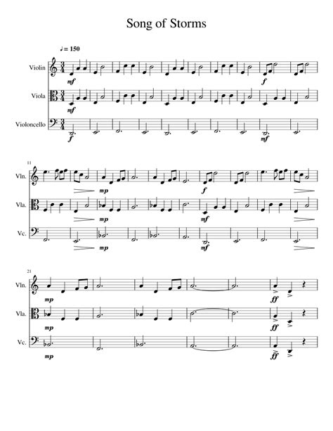 Partitura de la canción song of storms del videojuego the legend of zelda: Song of Storms sheet music for Violin, Viola, Cello download free in PDF or MIDI