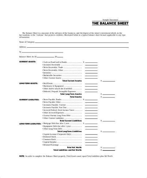 Free 14 Sample Balance Sheet Templates In Pdf Ms Word Excel