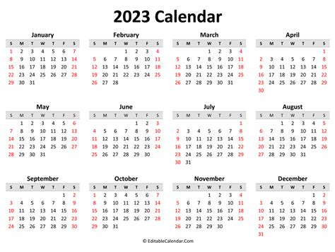 Editable Calendar For 2023