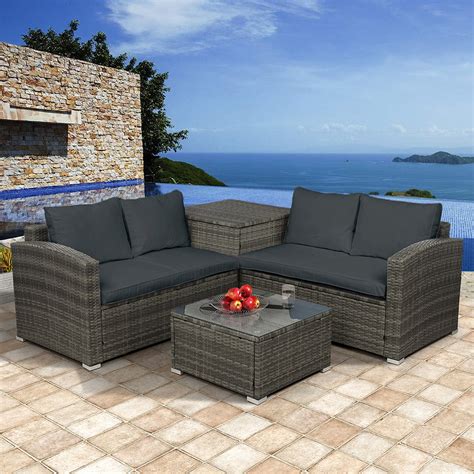4 Piece Rattan Patio Furniture Sets Clearance Wicker Bistro Patio Set With Ottoman Glass