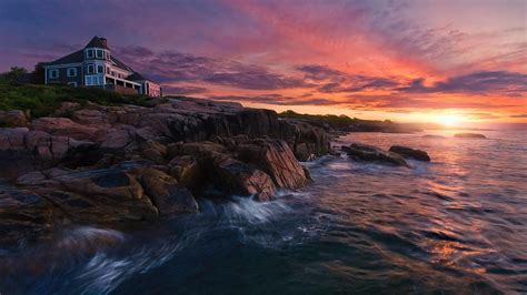Download Wallpaper 1920x1080 Sea Shore Sky Sunset Full