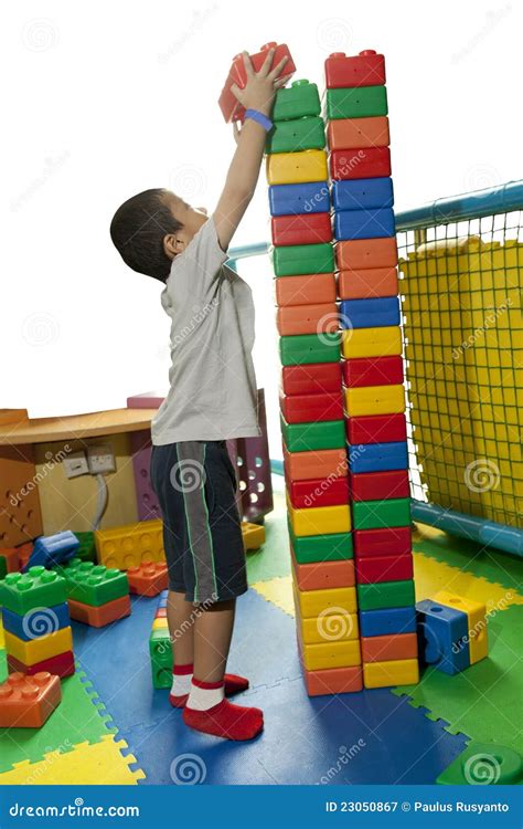 Boy Seriously Build Tower Block Stock Image Image Of Education