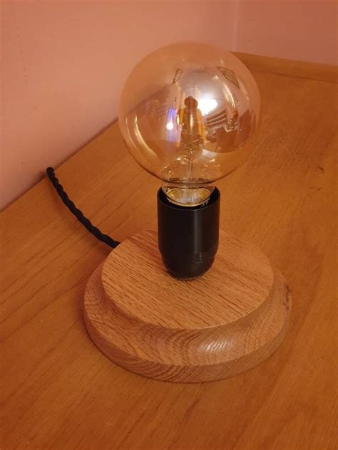 Hand Turned Wood Lamp Base With Decorative Vintage E27 Bulbs Etsy