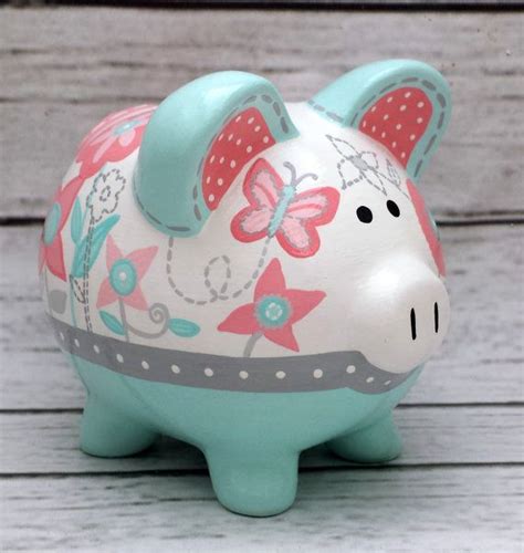 Personalized Piggy Bank Artisan Hand Painted By Alphadorable Custom