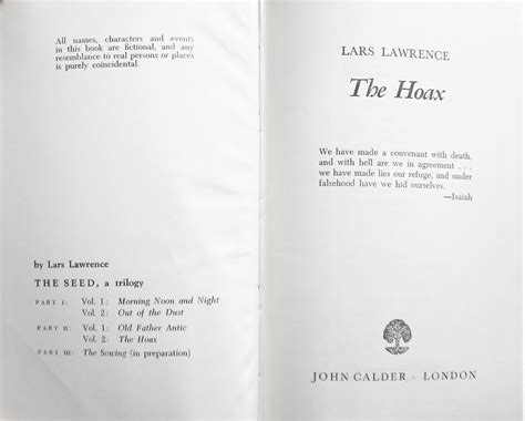 The Hoax By Lawrence Lars Very Good Hardcover 1961 1st Edition