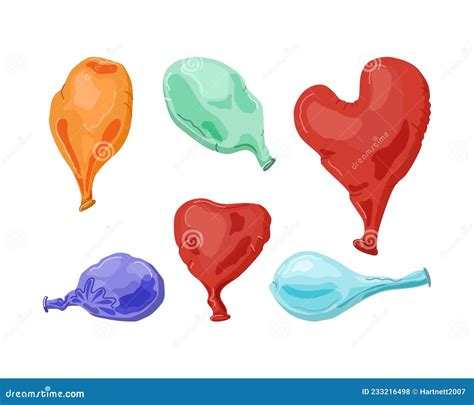 Various Deflated Balloons Vector Cartoon Illustration Bright