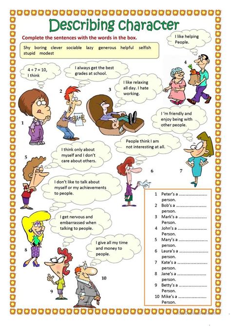 Describing Character Part 1 Worksheet Free Esl Printable Worksheets