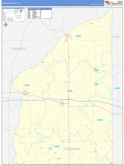 Fountain County In Zip Code Wall Map Basic Style By Marketmaps
