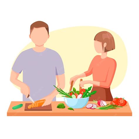 Premium Vector Husband And Wife Are Cooking Cartoon Design