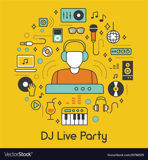 Dj Music Party Line Art Thin Icons Set Royalty Free Vector