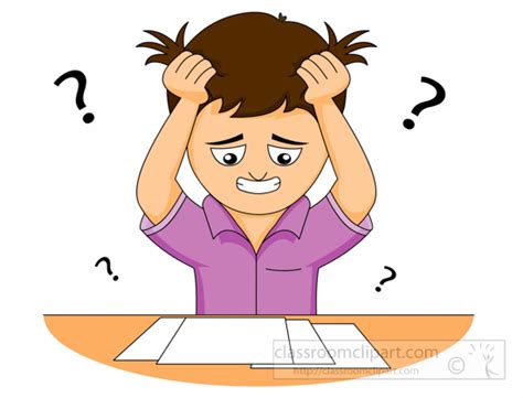 School Clipart Boy Confused And Pulling Hair Reading Test Question